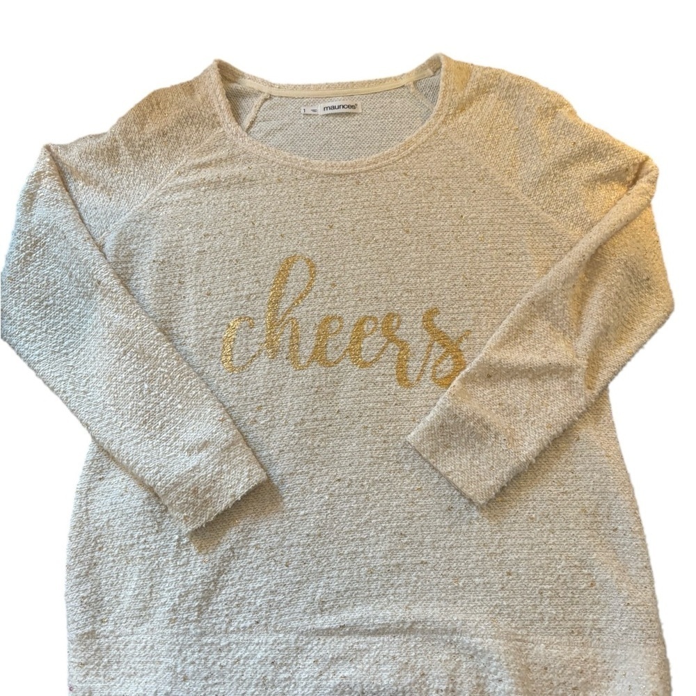Maurices CHEERS Textured Sweater Top 1X/16W-18W Sparkles Scoop Neck Cream Gold